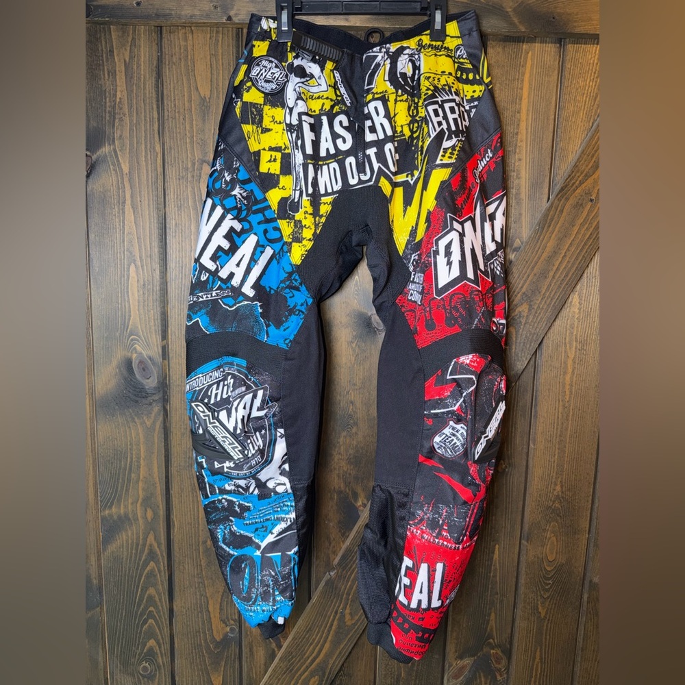 Multicolor Men's Graphic Motocross Pants - Blue/Red/Yellow